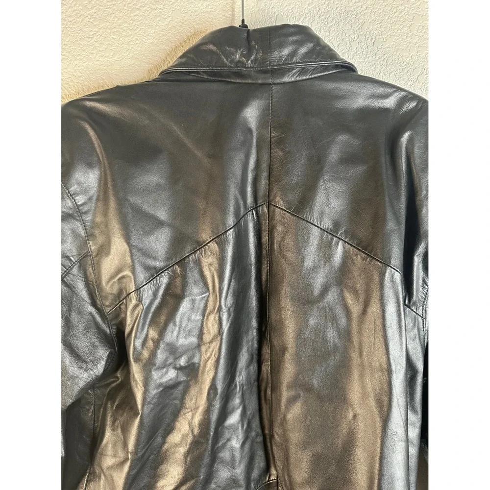 Comint Women's Black Vintage Oversized Leather Trench Coat Size Medium